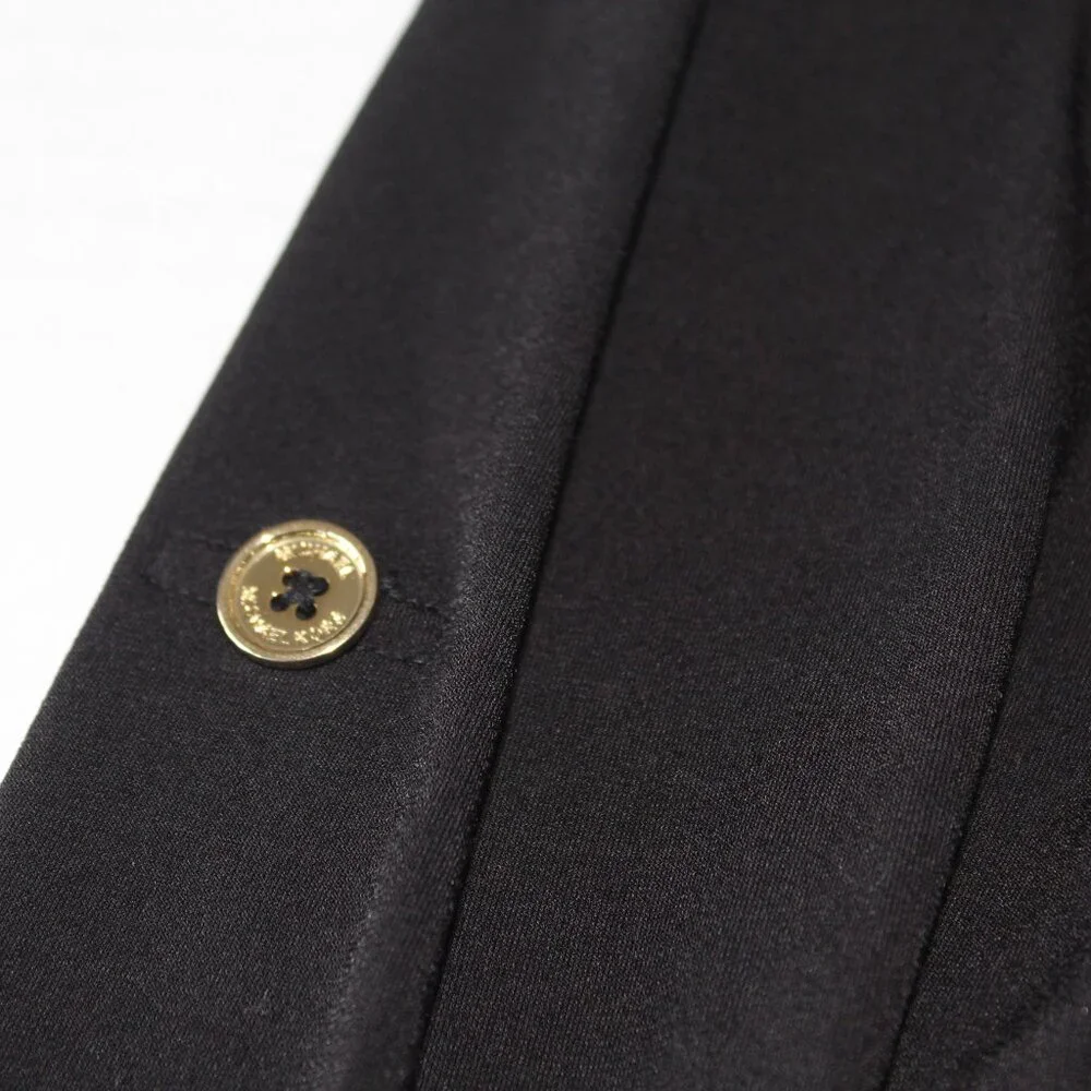 Womens Michael Kors Black Front V-Neck 3/4 Roll Tab Sleeve Blouse Top Size Large